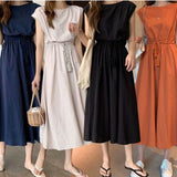 Korean Chic Art Retro Can Be Receded Waist Tether Loose Large Cotton Dress 11 Colors