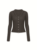 60 Extremely Fine Wool Knit Polo Shirt ~ Slim Long Sleeve Top Simple Thin Cardigan Girl Autumn