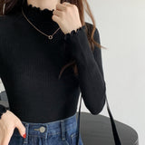 Side Half-High Collar Wood Ear In A Sweater With Knitted Bottom Shirt Women's Autumn And Winter 2025 New Top Women's Clothing