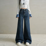 Vintage Non-Legged Micro-Tipped Jeans Women Autumn High Waist Hanging Feeling Niche Front Pocket Wide Leg Trumpet Trousers