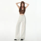 Summer Explosion White Rystal Laisier Jeans Thin High-Waisted Tug Straight Loose Ice Silk Pants