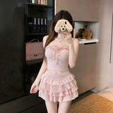 TAKU|Korean Cute Ins Teen Conservative Split Swimsuit Small Breast Cover Skinny Girl Skirt Hot Spring Vacation