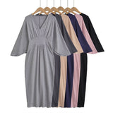 French Temperament Folded V-Neck Seven-Sleeved Dress Women's Knitted Long Dress Open Pocketed And Waist-Poked Skirt New