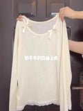 Early Spring Wear A Set Of Female Gentle Wind Bow Lace Spliced Long-Sleeved T-Shirt + Gray Shorts Two Sets