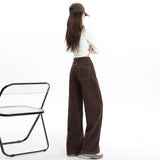 New Dark-Colored Broad-Legged Jeans For Women's Maids Wearing Loose-Fitting Straight Trousers