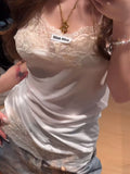 Summer Design Pure Style Outside Wearing Korean Vintage Sweet Spicy White Lace Splicing Sling Vest Woman