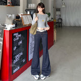 Autumn New Retro Front Open Bag Design Loose Micro-Rare Women Jeans Women's Tanning Blue Trousers