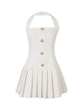 Seoul City Girl Handicraft Workshop Gold Buckle Flower Hanging Neck Sling Skirt Small Incense Vest Dress Summer White Dress