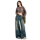 Autumn And Winter New Zero Wild Retro Washing Languid Loose Feeling Loose Broad-Legged Jeans Woman Yichun