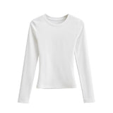 Kardashian Retro Pure Lustful Round-Neck Long-Sleeved T-Shirt Girl Autumn Body Wearing A Solid Color Heart Machine Chest Bottom Shirt