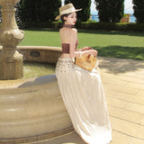 2026 Wave Roost Holiday Vintage White Dress + Hanging Neck-Lved Shoulder Dress Sexy Bare Back Sling