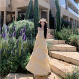 2026 Garden Style Oil Painting Riveted Flower Long Heavy Industry Lace Lace Floral Cake French Temperament Holiday Fairy Dress