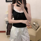 765# Pure Sexual Lace Splicing Pit Sling Sling Vest Woman With Chest Mat Inside Slimming Bottom Shirt