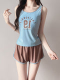 2026 New Sling Vest Shorts Two-Piece Set Of Stylish Swimsuit Women Conservative With Chest Cushion Split Flat Angle Swimsuit