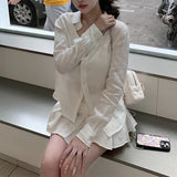 Vertical Pit Pure Linen Lazy Shirt Casual Tied Shirt White Hundredfolded Short Dress Summer