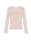 Owner Recommended / 100 Full Wool Sweater V-Neck Knitted Shirt With A Woman Pink Top