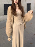 Tuscan Autumn_Warm Alpaca Sheep Heavy Hand Hook Thick Needle Big Open Shirt Denllium Coat Autumn