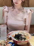 Summer Spicy Girl Ntt Design 100% Sky Silk Care Machine Sweet Bow Top Autumn Womenswear