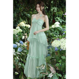 Design High-End Tea-Smelted French Chic Beauty Small Fragrant Seaside Holiday Mint Manbo Green Hanging Neck Dress