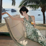 2025 Smart Impression Vintage Niche Design Holiday Atmosphere With A Feeling Of Hanging Neck Prints Bare Back Dress Summer