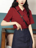 Hong Kong Style Retro Summer Wine Red POLO Direct Straight Loose Regular T-Shirt Small Children's Top