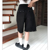 Vintage Willow Design Loose Denim Shorts Wide Leg Pants Women's Summer Casual Five-Point Trousers
