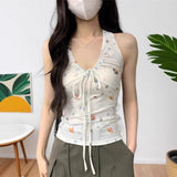 White Shell Conch Print Hanging Neck Sling Vest Women's New Summer Repair Outside Wear Unique Beauty Blouse Tide