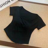 5020# People Cotton Short Sleeve Simple Style With Chest Pads Short-Sleeved Hottie Wearing Short-Sleeved T-Shirts Summer T-Shirts