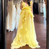 French Gentle Birthday Dress Niche Design Deep Back Sexy Seaside Holiday Yellow Holiday Dress