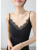 986 # Early Autumn New Spice Girl Wind Grinding Lace Stitching To Keep Warm Sling Vest Body-Integrated With Breast Pad Woman