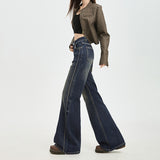 Reliable Embroidered Micro-Tpeaker Jeans Women Loose Not To Put Legs Retro Flared Trousers Thin Trousers