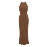 Kardashian's Same Niche Cloudy Fabric Hanging Neck Sexy Sleeveless Long Dress Body-Body-To-Scave Dress