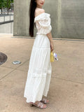 Lace Lace Bubble Sleeve Shirt Top Women's Summer Half Skirt Set Cold Feeling White Moonlight Fashion Temperament