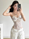 2916# Summer New Pure Lust Lace Splicing Joint Printing Vest Slimmed Female Fixed With Chest Cushion