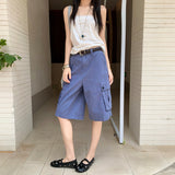 Vintage | French Blue | Big Pocket Loose Cowboy Five Division Of Labor Pants Girl Yichun