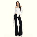 Autumn New Female Black Low-Rise Babes Low-Rise Modified Leg Type Thin Water Wash Small Trumpet Cowboy