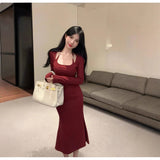 Sweet And Spicy Atmosphere Feel Inside The Bottom Dress Women's Autumn And Winter With A Coat To Collect Beautiful Temperament Chic Hanging Neck Dress