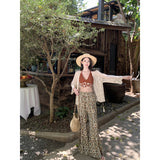 2025 Yunnan Northwest Tourism Knitted Twisted Espoo Hollow Coat + Irregular Flower Type High-Waist Broad Leg Pants