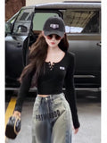 New Autumn Sweet Babes Half-Open Fashion Long-Sleeved T-Shirt Girl Slim Thin Bottom Shirt Short Top