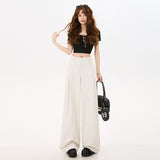 1010 Spring New Micro-Bneer Trousers High Waist Thin Feeling Casual Broad Leg Trousers Women