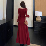 Great-Looking Early Autumn And Winter Cold Rich Family Wearing Temperament Kochian Molecular Red Lined Dress Dress Woman