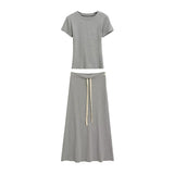 Small Temperament Suit Women's Summer Body-Stairs Short-Sleeved T-Shirt Top High-Waisted Mid-Sleeve Skirt