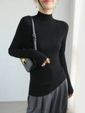Korean Wearing Gray Half-Neck Knitted Women's Clothing In The Early Autumn And Winter Sweater Bottom Shirt Short Top