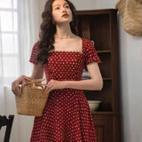 French Retro Generous Collared Wave Dress High Waist White Showing Thin Hepian A Word To Close The Waist Literary And Art Big Dress