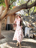 Irregular Out-Of-Shoulder Violet Flower High-End Design Long Dress Fairy Fluttering Dress Small Sleeves Hanging Skirt