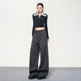 Casual Hanging With Thin Trousers Drag Loose Autumn And Winter New Side-Waist Buttons Waist Line Commuting Thin