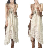 Romantic Languid Retro Hollow Tidal Lace Dress Tie Seaside Holiday Dress Beach Dress