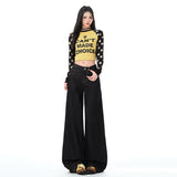Black Gold Cowboy 2025 New High- Waist Vintage Fashion Loose Broad Legged Trousers Black Gold Nine