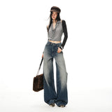 Winter Plan 25 Spring New Mid-Rise Rollover Retro Water Wash Broad Leg Pants