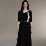 [Southern Art] French Temperament Wave Drifting Lead To The Black Dress Women Feel Waist Skirt